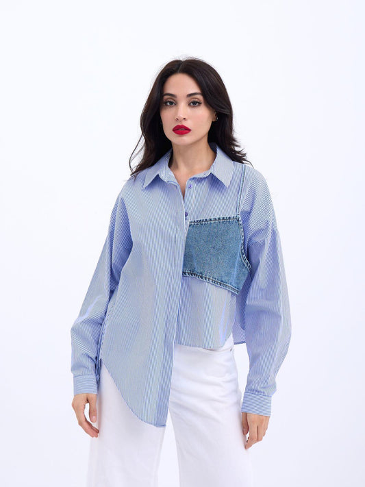 5419 GÖMLEK-MAVİ BEYAZ ÇİZGİLİ