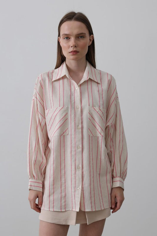 Gömlek - Bej Pembe