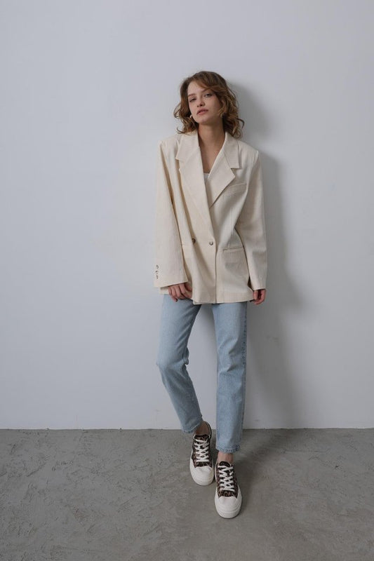 Oversize Blazer Ceket - Natür