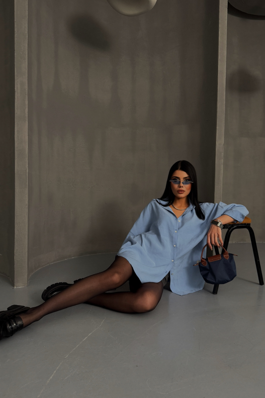 BOYFRİEND GÖMLEK MODAL KUMAŞ OVERSİZE - Mavi