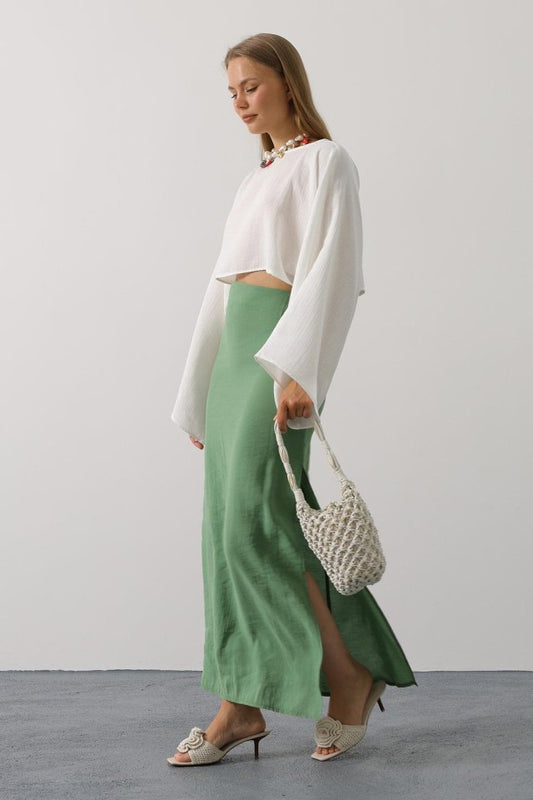 YARASA KOLLU CROP BLUZ - Beyaz