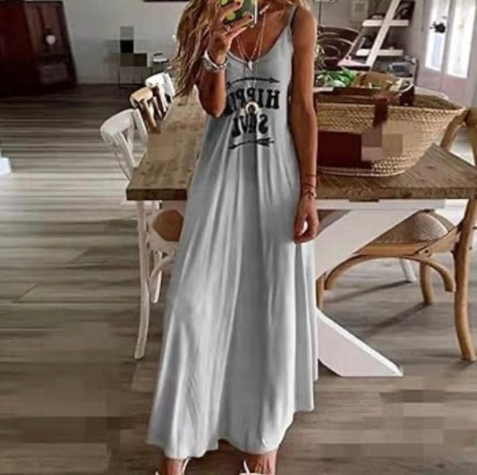 Kadın Süprem Kumaş Dijital Baskılı Askılı Maxi Boy Askılı Elbise