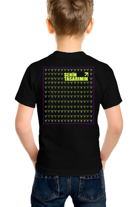 Çocuk Ön Arka Sizin Tasarımınız Basic Tshirt - Siyah
