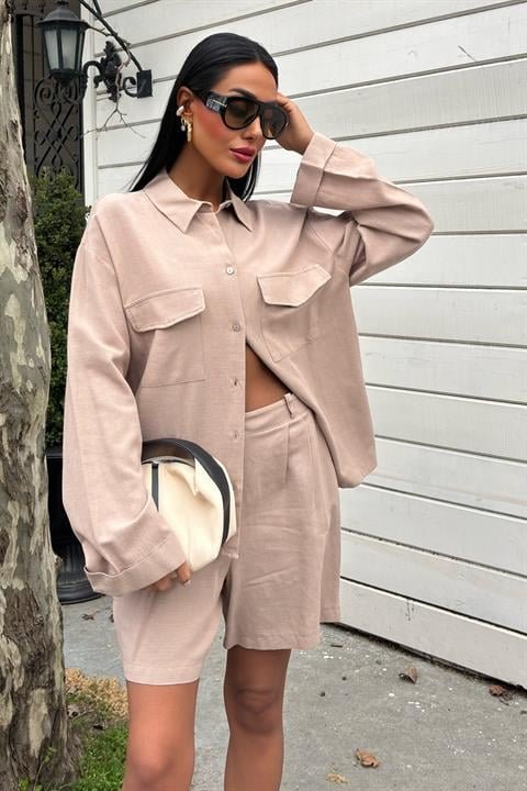 Gömlek Ve Şort Flamlı Keten Takım 10130