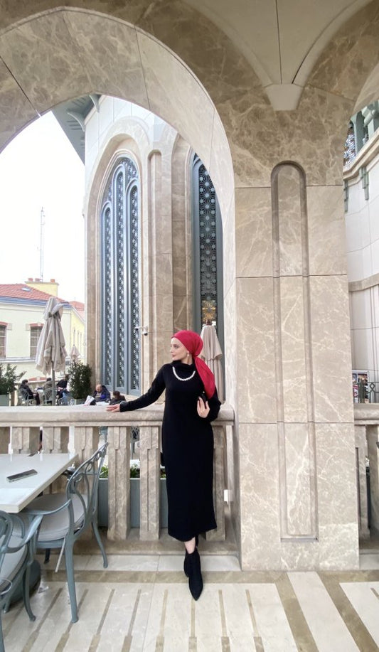 Kadın Uzun Kollu Boğazlı Midi Boy Triko Elbise (kemersiz)