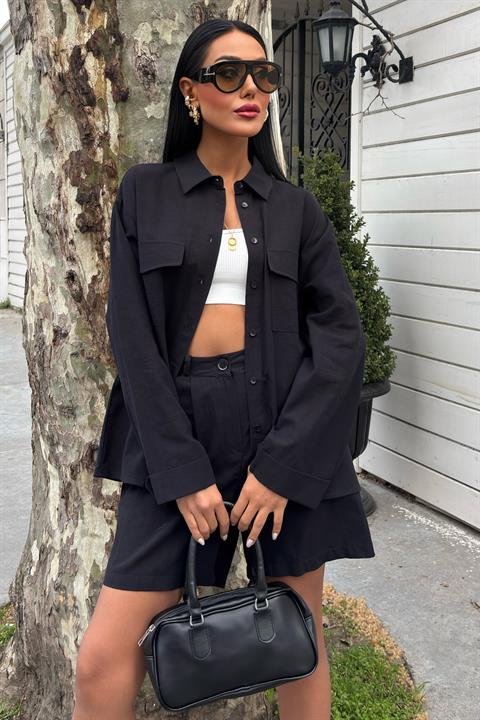 Gömlek Ve Şort Flamlı Keten Takım 10130