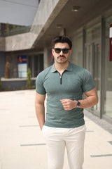 Erkek Polo Yaka Fermuar Detaylı Tişört