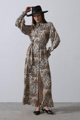 Leopar Desenli Gipeli Elbise - Leopar