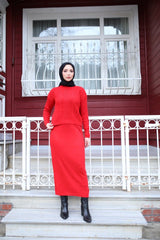 Kadın Uzun Kollu Balıkçı Yaka Bluz Ve Etek Ikili Triko Takım