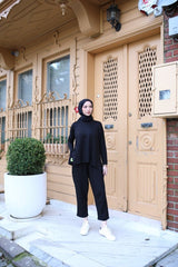 Kadın Iki Iplik Viskon Pamuk Kumaş Arma Detaylı Ikili Takım