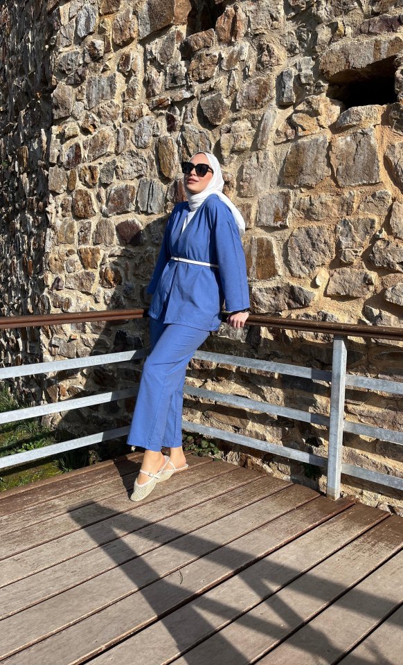 Kadın Uzun Kollu önü Açık Dokuma Ceket Ve Pantolon Ikili Takım