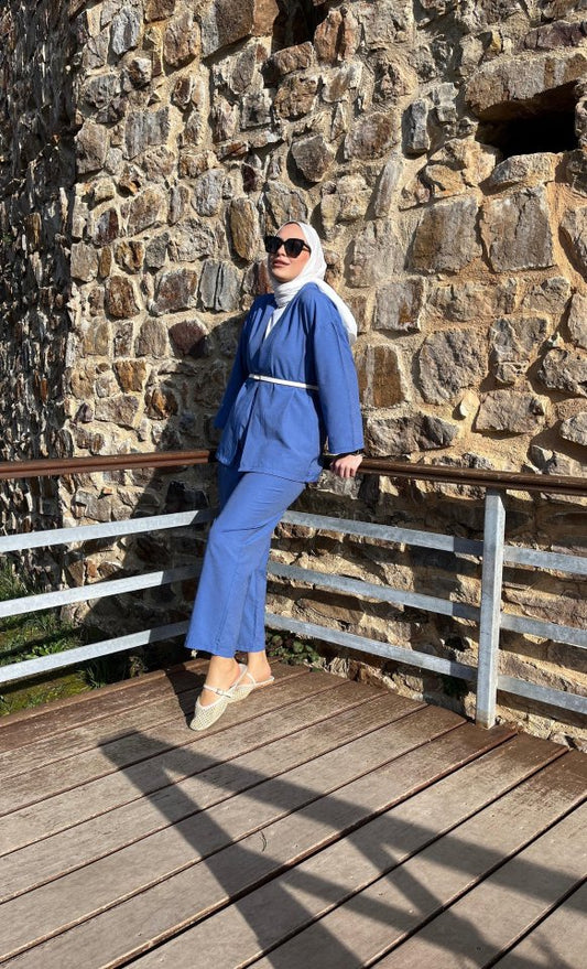 Kadın Uzun Kollu önü Açık Dokuma Ceket Ve Pantolon Ikili Takım