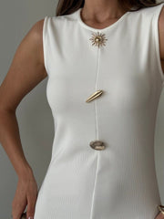 Kadın Bisiklet Yaka Broş Detay Yırtmaçlı Maxi Boy Ottoman Elbise