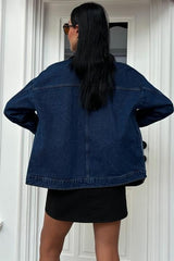 Yaka Siyah Garni Pul Payet Taşlı Oversize Denim Ceket 6125