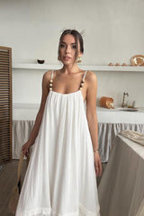 Ekru Askılı Müslin Elbise