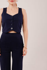 Kalın Askılı Düğmeli Yelek Ve Pantolon Siyah Takım