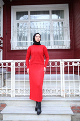 Kadın Uzun Kollu Balıkçı Yaka Bluz Ve Etek Ikili Triko Takım