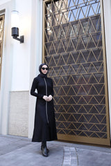 Kadın Uzun Kollu önden Fermuarlı Ithal Krep Elbise