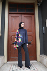 Kadın Uzun Kollu Balıkçı Yaka Asimetrik Kesim Dalgıç Kumaş Bluz