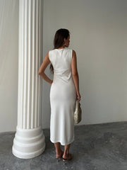 Kadın Bisiklet Yaka Broş Detay Yırtmaçlı Maxi Boy Ottoman Elbise