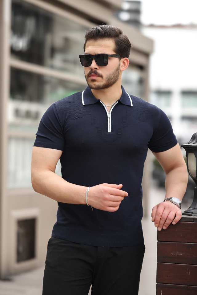 Erkek Polo Yaka Yarım Fermuar Tişört