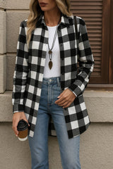 Kadın Uzun Kollu Ekoseli önden Düğmeli Dokuma Uzun Gömlek