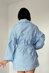 Mavi Çizgili Poplin Kuşaklı Gömlek