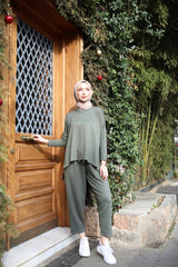 Kadın Iki Iplik Viskon Pamuk Kumaş Arma Detaylı Ikili Takım