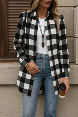 Kadın Uzun Kollu Ekoseli önden Düğmeli Dokuma Uzun Gömlek