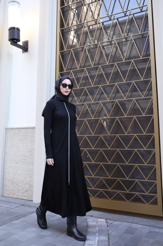 Kadın Uzun Kollu önden Fermuarlı Ithal Krep Elbise