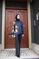 Kadın Uzun Kollu Balıkçı Yaka Asimetrik Kesim Dalgıç Kumaş Bluz