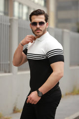 Erkek Yakalı Parça Renk Kısa Kollu T-shirt