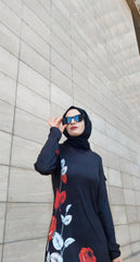 Kadın Uzun Kollu çiçek Baskılı Midi Mikro Elbise