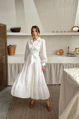 Çağla Çizgi Desenli Uzun Elbise