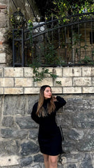 Kadın Uzun Kollu Balıkçı Yaka Kısa şardonlu Kaşkorse Elbise