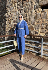 Kadın Uzun Kollu önü Açık Dokuma Ceket Ve Pantolon Ikili Takım