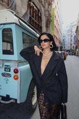 Gri Çizgili Oversize Ceket