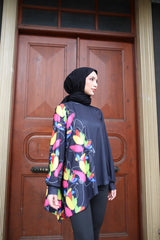 Kadın Uzun Kollu Balıkçı Yaka Asimetrik Kesim Dalgıç Kumaş Bluz