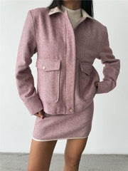 BALIKSIRTI KAŞE FERMUARLI CEKET KISA - Siyah