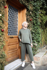 Kadın Iki Iplik Viskon Pamuk Kumaş Arma Detaylı Ikili Takım