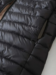 Kadın Uzun Kollu Kapşonlu Cep Detaylı Fermuarlı Orta Boy Mont