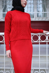 Kadın Uzun Kollu Balıkçı Yaka Bluz Ve Etek Ikili Triko Takım