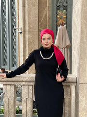 Kadın Uzun Kollu Boğazlı Midi Boy Triko Elbise (kemersiz)