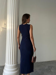 Kadın Bisiklet Yaka Broş Detay Yırtmaçlı Maxi Boy Ottoman Elbise