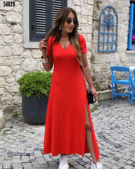 💟 YENİ SEZON 3 RENK HARİKA ELBİSE 💟Kadın kısa kollu V yaka maxi boy elbise 124 cm