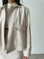 BALIKSIRTI KAŞE FERMUARLI CEKET KISA - Siyah