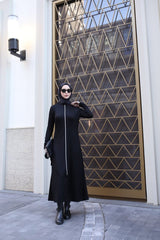 Kadın Uzun Kollu önden Fermuarlı Ithal Krep Elbise