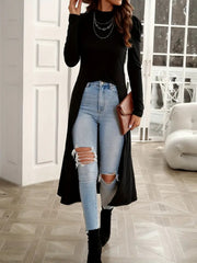 Kadın Uzun Balon Kollu Yarı Balıkçı Yaka önü Açık Kaşkorse Tunik