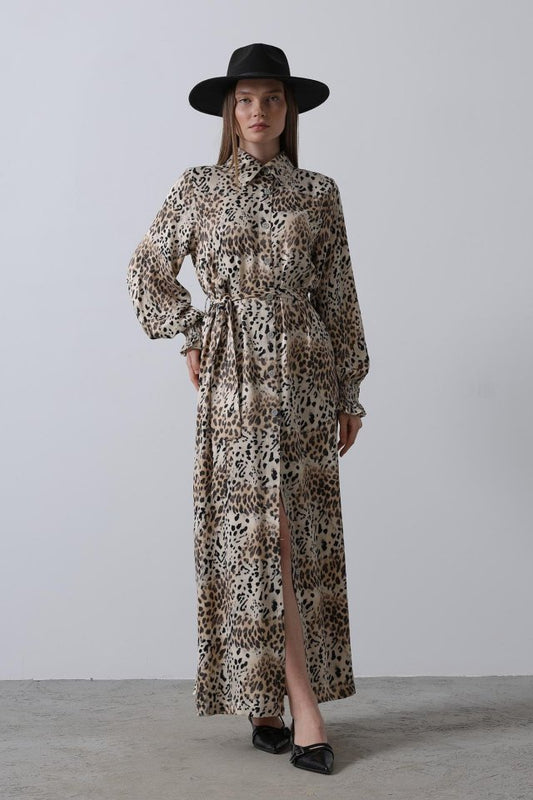 Leopar Desenli Gipeli Elbise - Leopar