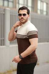 Erkek Yakalı Parça Renk Kısa Kollu T-shirt